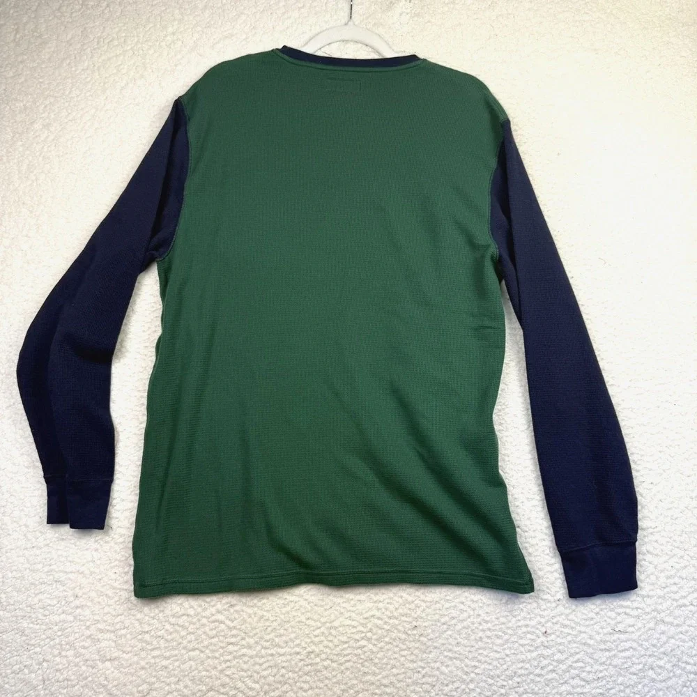 Polo Ralph Lauren Shirt Mens‎ XL Green Navy Waffle Knit Thermal Sleepwear Crest
